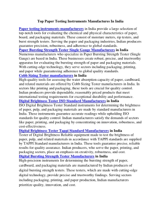 Top Paper Testing Instruments Manufacturers in India