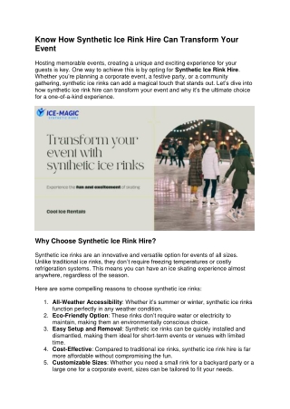 Know How Synthetic Ice Rink Hire Can Transform Your Event