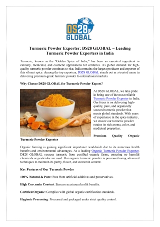 Buy Turmeric Powder Exporter DS28 GLOBAL Now