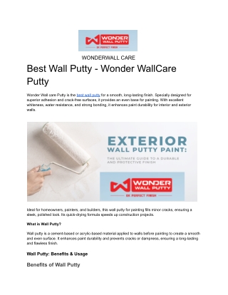 Best Wall Putty - Wonder WallCare Putty
