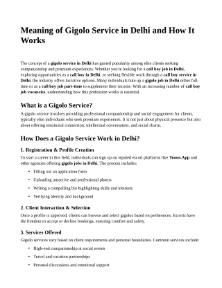 Meaning of Gigolo Service in Delhi and How It Works