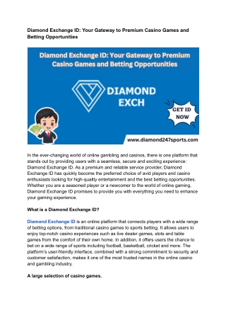 Diamond Exchange ID_ Your Gateway to Premium Casino Games and Betting Opportunities