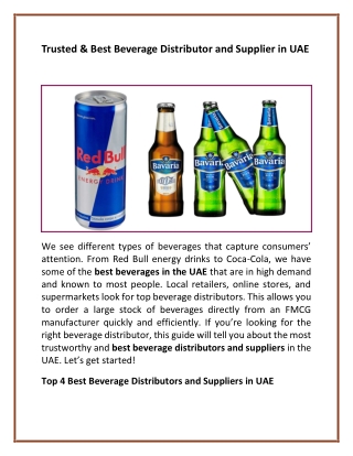 Trusted & Best Beverage Distributor and Supplier in UAE