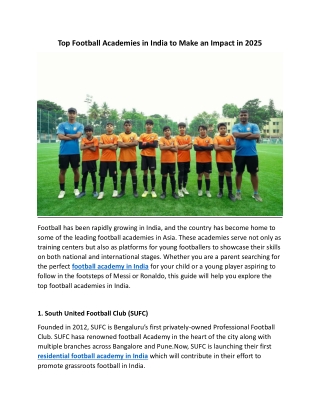 Top Football Academies in India to Make an Impact in 2025