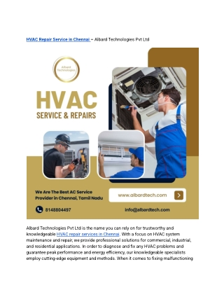 HVAC Repair Service in Chennai – Albard Technologies Pvt Ltd