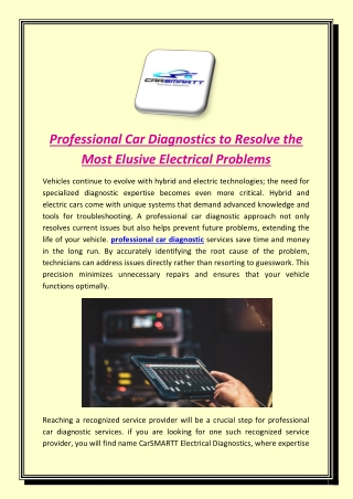 Professional Car Diagnostics to Resolve the Most Elusive Electrical Problems