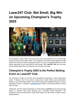 Laser247 Club_ Bet Small, Big Win on Upcoming Champion's Trophy 2025