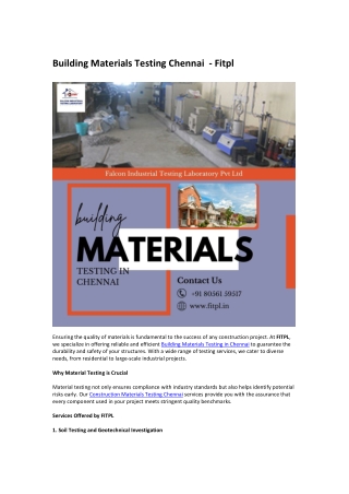 Building Materials Testing Chennai