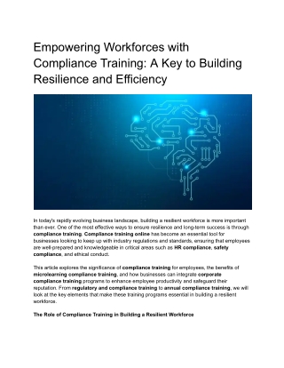 Using Microlearning for ‘Compliance Training’ to Build a Resilient Workforce - M
