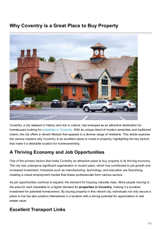 Why Coventry is a Great Place to Buy Property