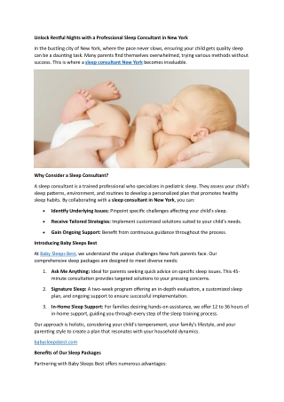 Unlock Restful Nights with a Professional Sleep Consultant in New York