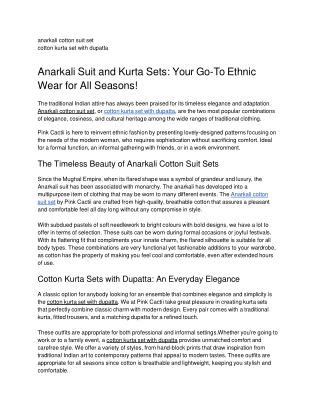 Anarkali Suit and Kurta Sets: Your Go-To Ethnic Wear for All Seasons!