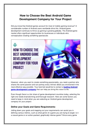 How to Choose the Best Android Game Development Company for Your Project