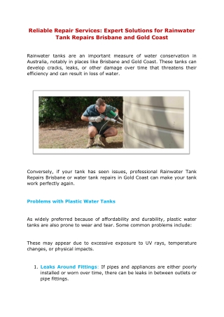 Reliable Repair Services Expert Solutions for Rainwater Tank Repairs Brisbane and Gold Coast