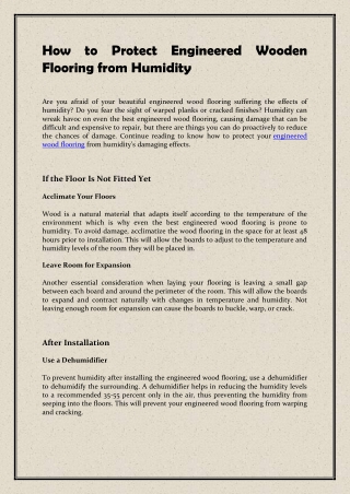 How To Protect Engineered Wooden Flooring From Humidity