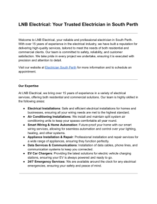 Comprehensive Electrical Services in South Perth | LNB Electrical PDF