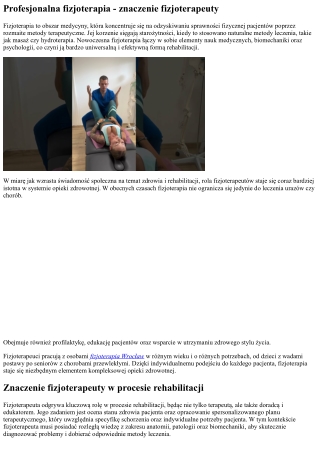 Kniezjologia - Specjalistyczna fizjoterapia - rola fizjoterapeuty