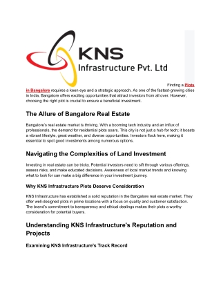 How to Spot Good Investment Plots in Bangalore