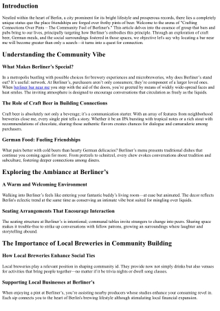 “Crafting Connections Over Pints – The Community Feel of Berliner's”