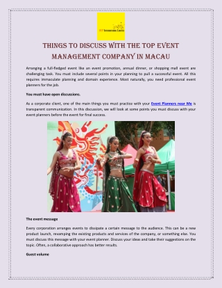 Things to Discuss With the Top Event Management Company in Macau