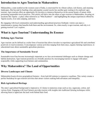 “The Allure of Agro Tourism: Sustainable Travel in Maharashtra”