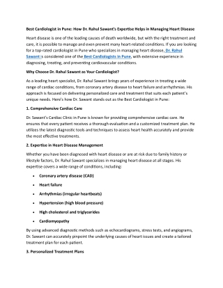 How Dr. Rahul Sawant's Expertise Helps in Managing Heart Disease