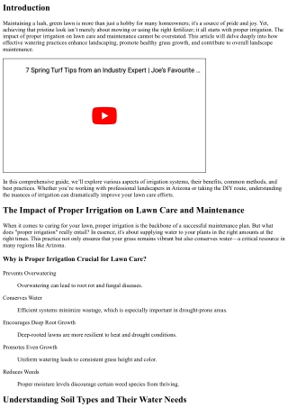 **The Impact of Proper Irrigation on Lawn Care and Maintenance**