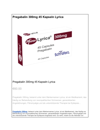 Pregabalin 300mg 45 Kapseln Lyrica - Schlafarz.net