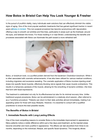 How Botox in Bristol Can Help You Look Younger Fresher