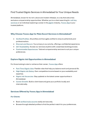 Find Trusted Gigolo Services in Ahmedabad for Your Unique Ne