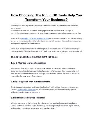 How Choosing The Right IDP Tools Help You Transform Your Business?