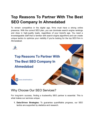 Top Reasons To Partner With The Best SEO Company In Ahmedabad
