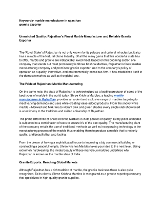 Unmatched Quality: Rajasthan's Finest Marble Manufacturer and Reliable Granite E