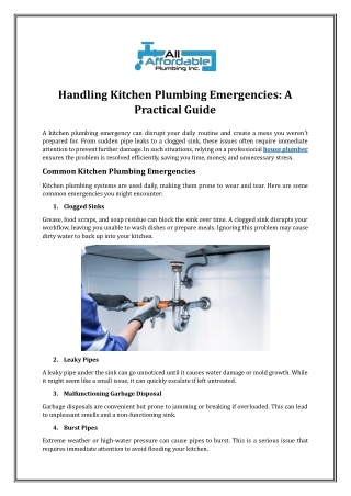 Handling Kitchen Plumbing Emergencies: A Practical Guide