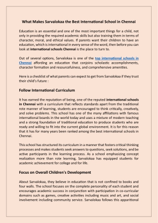 What Makes Sarvalokaa the Best International School in Chennai?