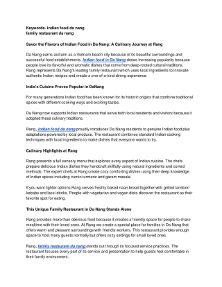 Savor the Flavors of Indian Food in Da Nang: A Culinary Journey at Rang