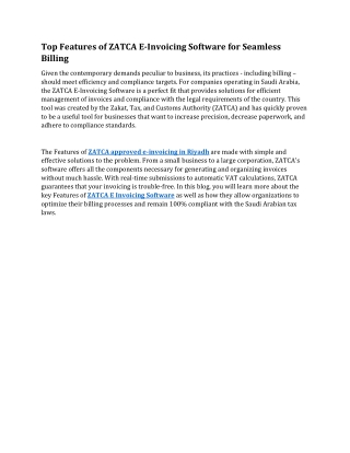 Top Features of ZATCA E-Invoicing Software for Seamless Billing