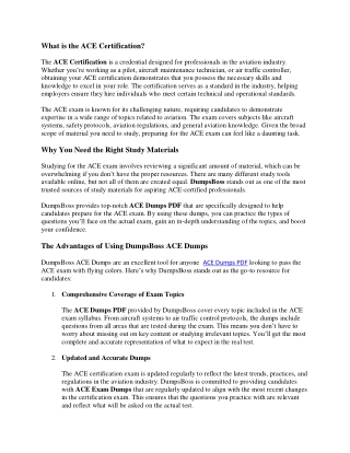 Free ACE Dumps PDF for Effective Exam Preparation – DumpsBoss