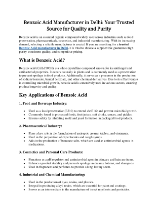 Benzoic Acid Manufacturer in Delhi