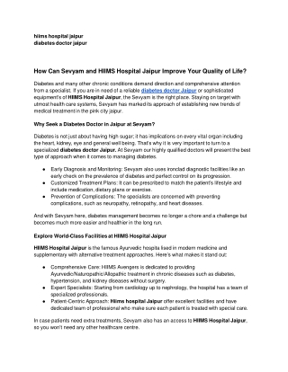 How Can Sevyam and HIIMS Hospital Jaipur Improve Your Quality of Life?