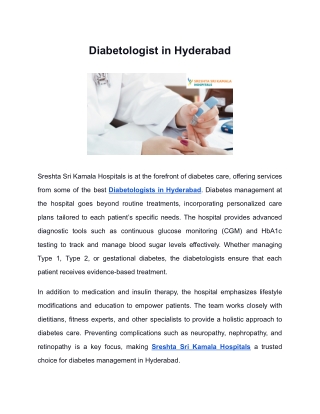 Diabetologist in Hyderabad