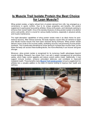 Is Muscle Trail Isolate Protein the Best Choice for Lean Muscle?