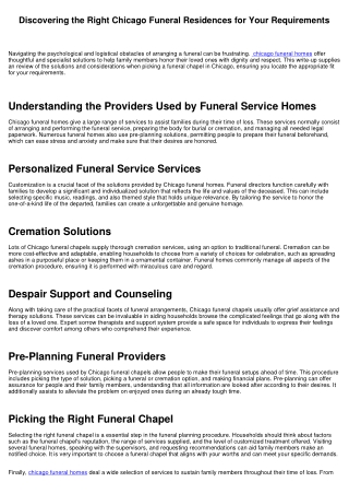 Discovering the Right Chicago Funeral Service Houses for Your Needs