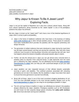 Why Jaipur Is Known To Be A Jewel Land? Exploring Facts.