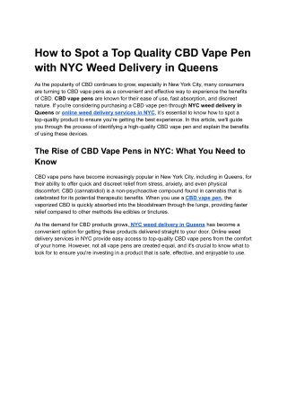 How to Spot a Top Quality CBD Vape Pen with NYC Weed Delivery in Queens
