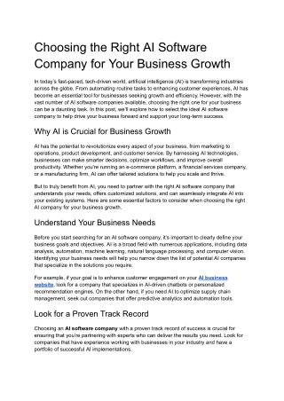 Choosing the Right AI Software Company for Your Business Growth