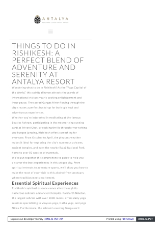 Things to Do in Rishikesh: Adventure Meets Serenity at Antalya Resort