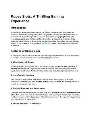 Rupee Slots: A Thrilling Gaming Experience