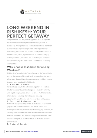 Rishikesh Long Weekend Getaway: A Blend of Peace and Thrills