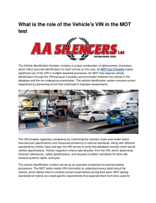 What is the role of the Vehicle's VIN in the MOT test